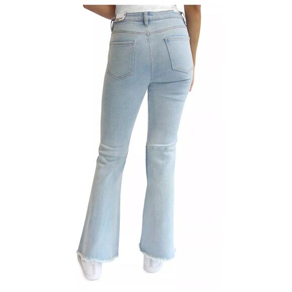 Almost Famous Womens Jeans Size 0 High Rise Flare Colorblock Raw Hem Patchwork - Picture 2 of 8